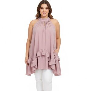 SHEIN Curve NWOT Halter Neck Tiered Ruffle Hem Loose Fit Mauve Tunic